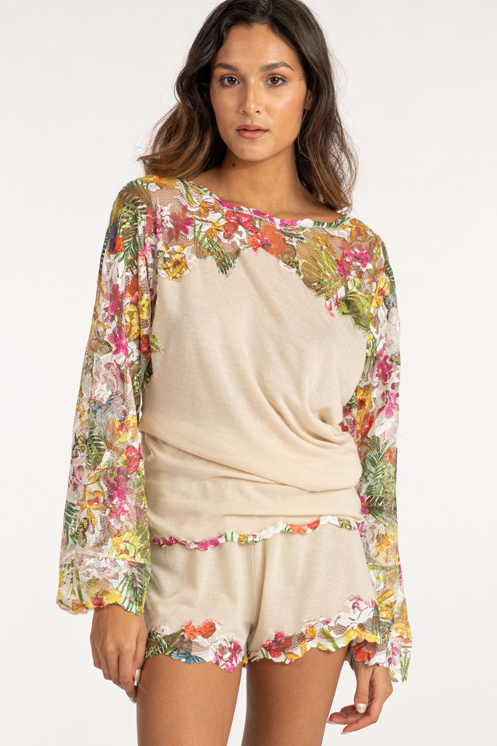 Cashmere Loungewear Top with Floral Details-6