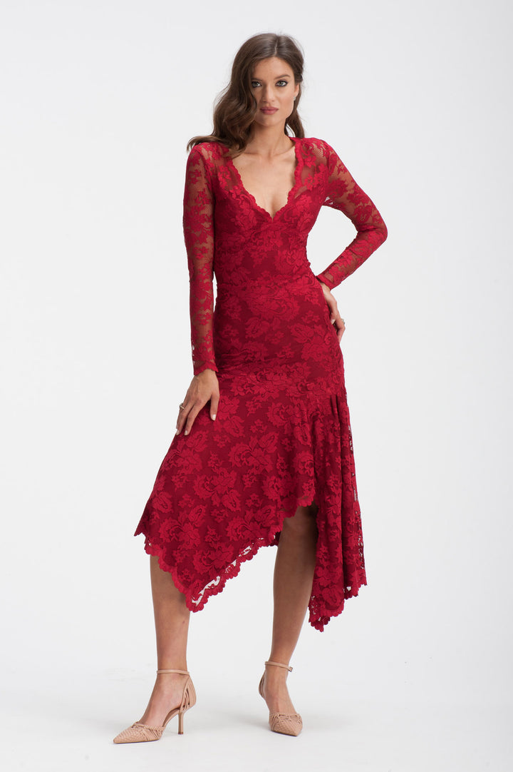 Red Lace Skirt with Ruffles-0