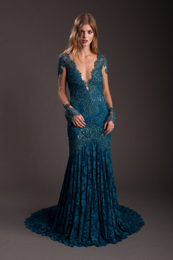 Deep Neckline Lace Dress-0