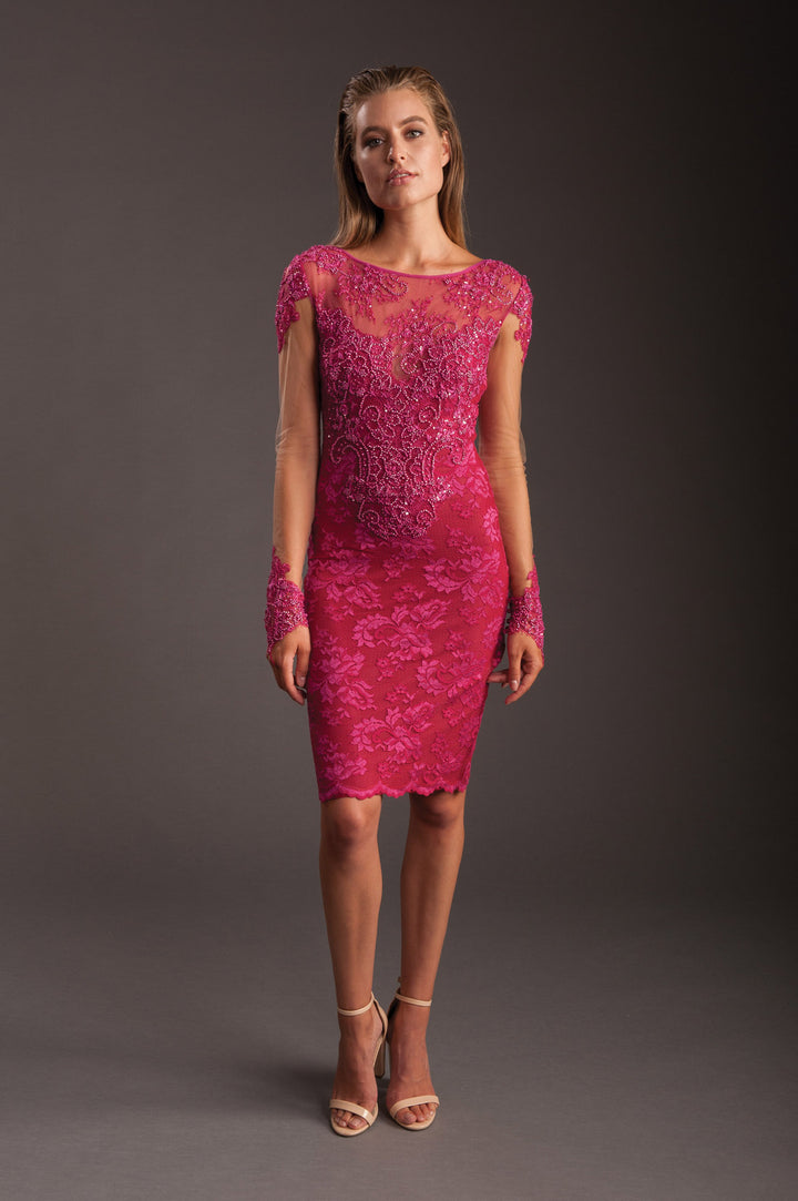 Rose Cocktail Dress with Illusion-0