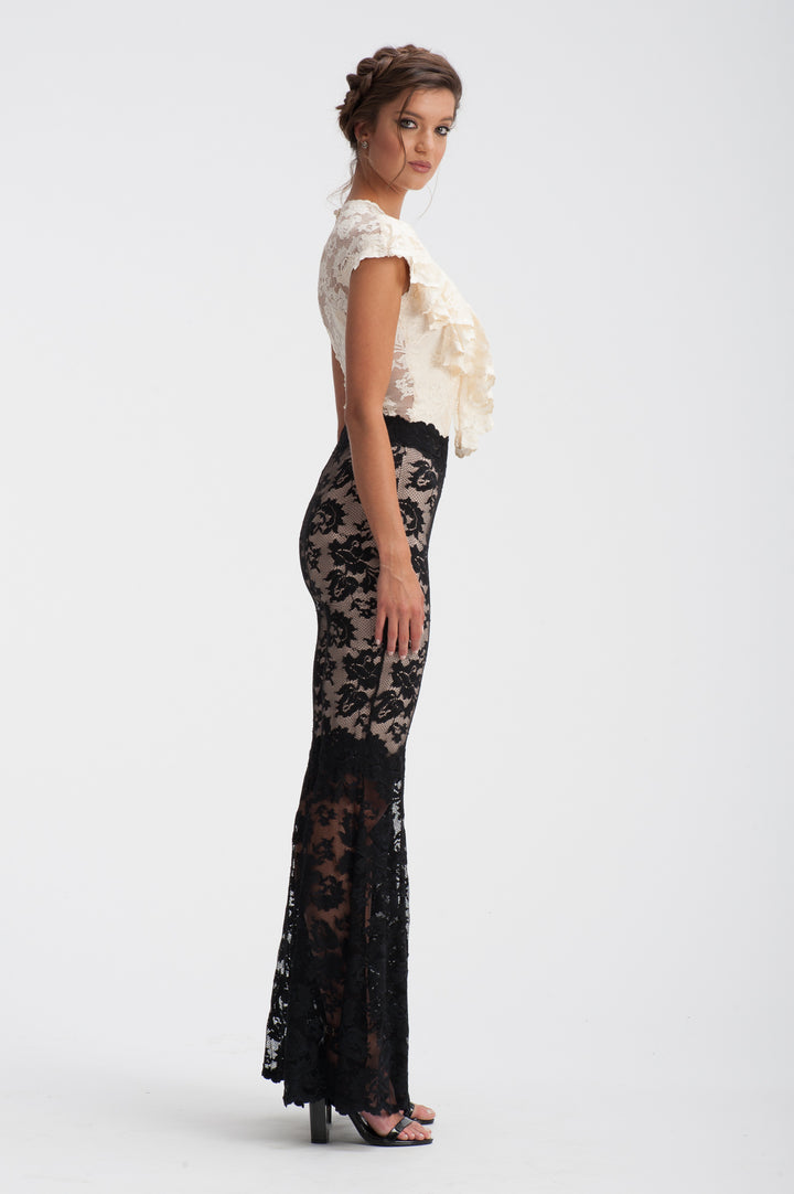 Black Lace Flare Trousers-5