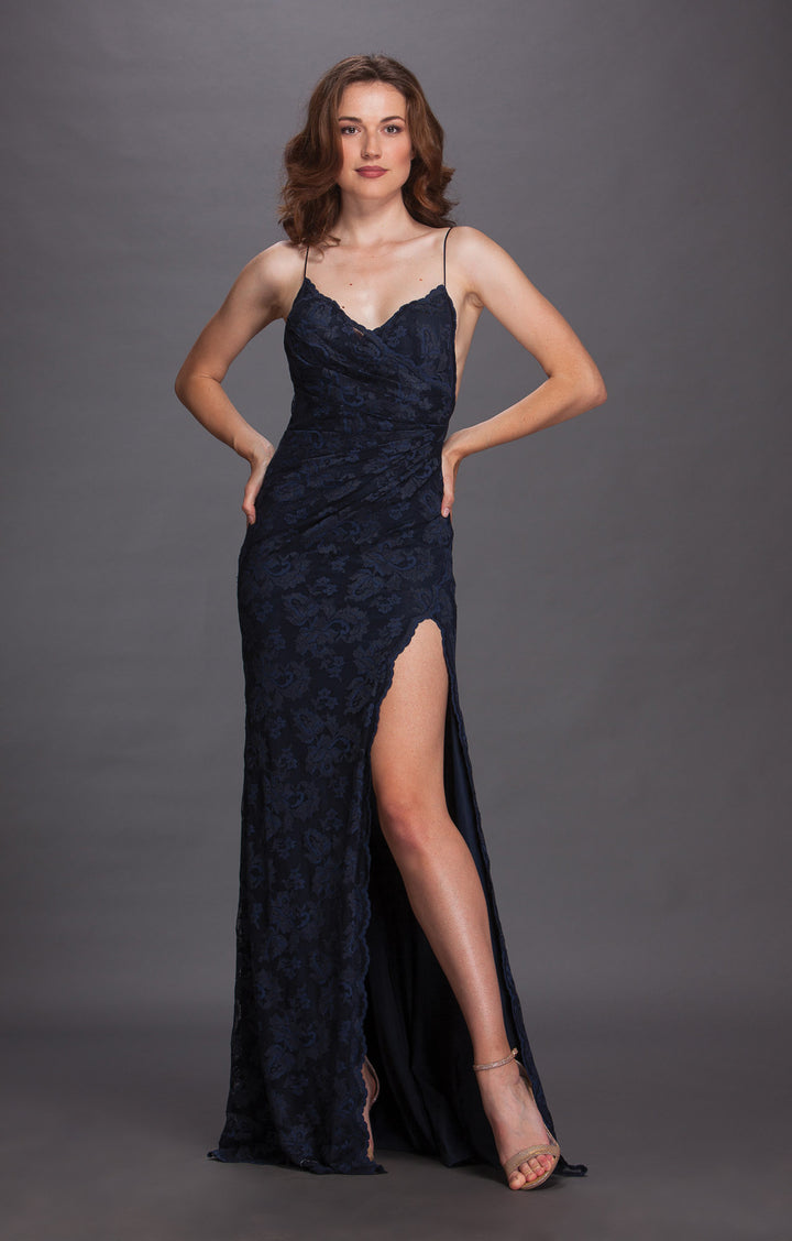 Elegance Mystery Blue Slit Gown-0