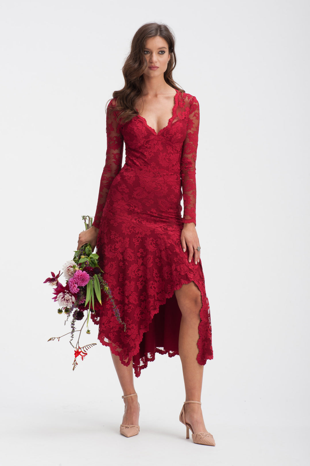 Red Lace Skirt with Ruffles-1