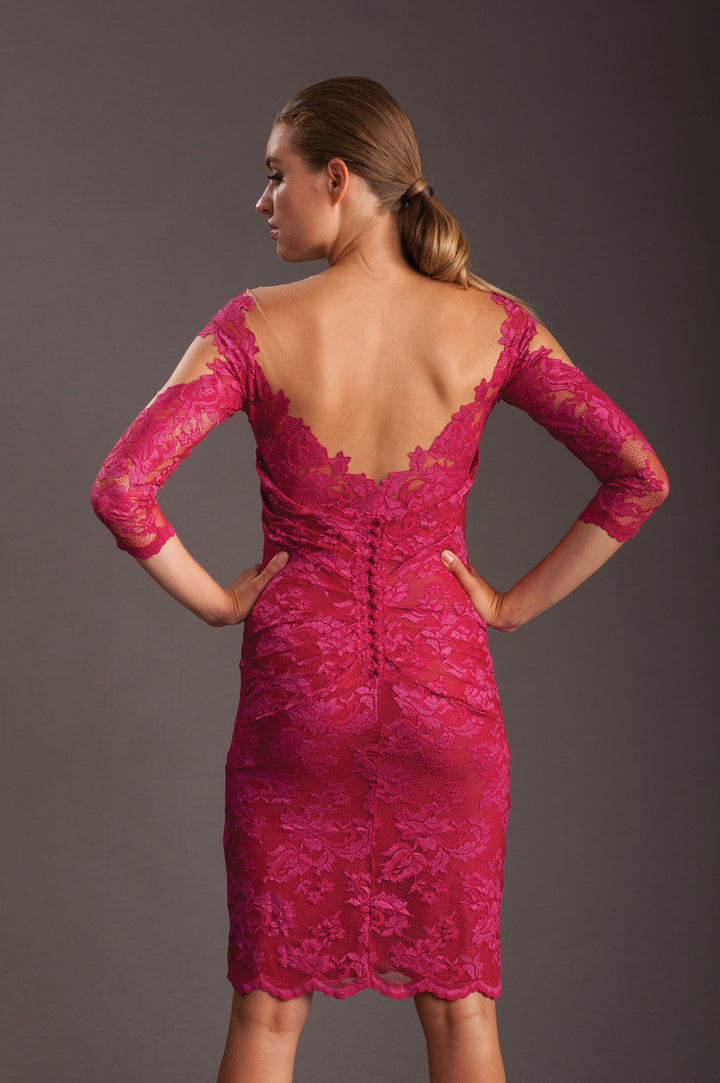 Open Back Rose Cocktail Lace Dress-4