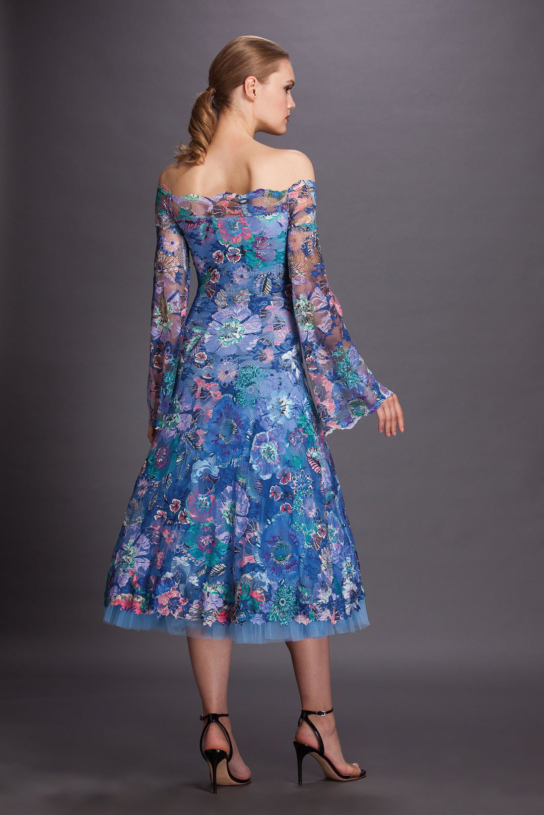 Printed dress with tulle skirt-3