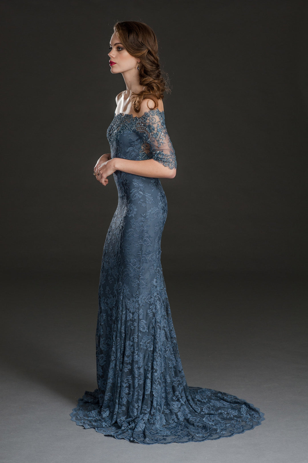 Off-Shoulder Long Gown with detailed Back Style-2