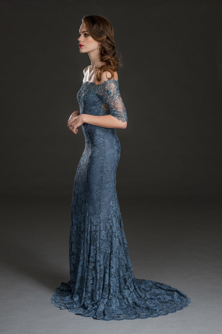 Off-Shoulder Long Gown with detailed Back Style-2