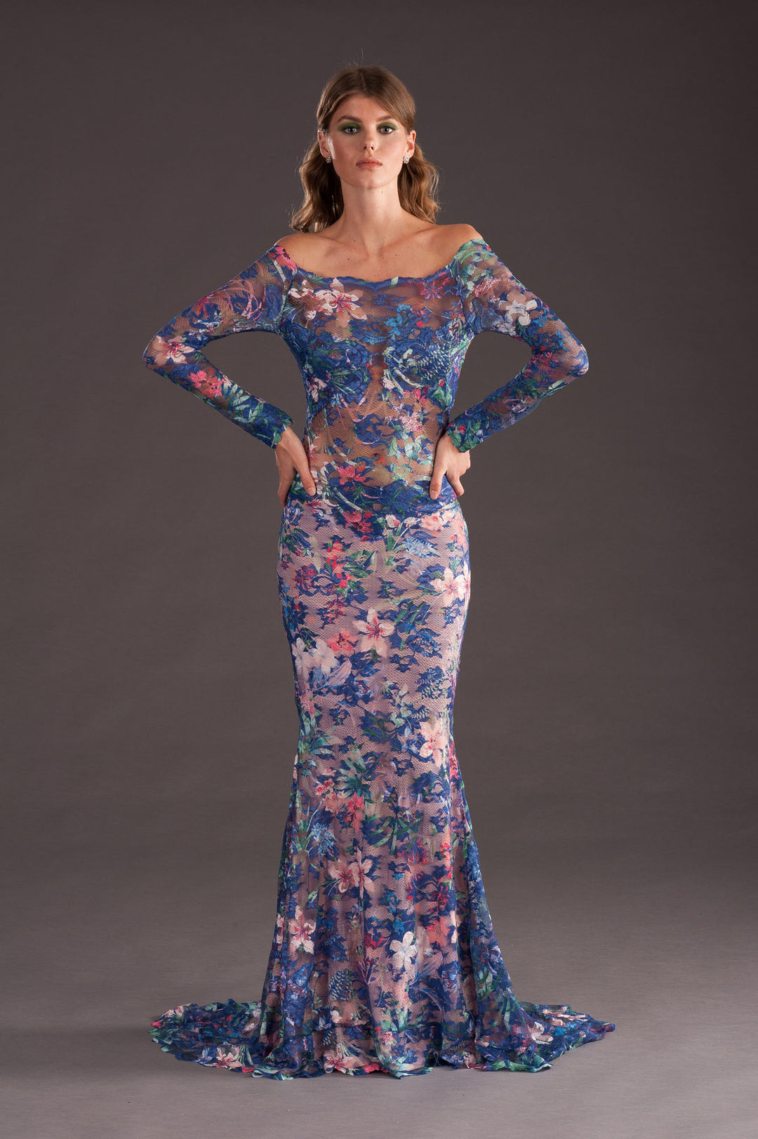 Floral Print Lace Gown-3
