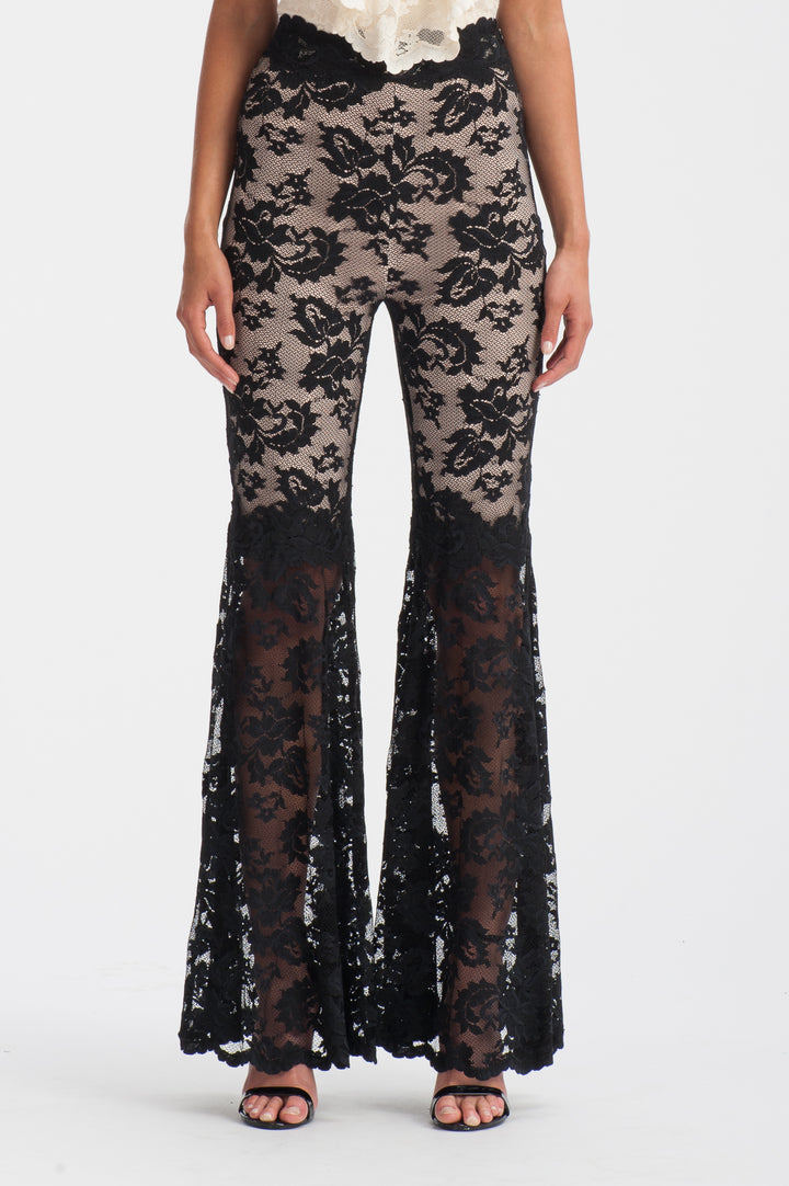 Black Lace Flare Trousers-4