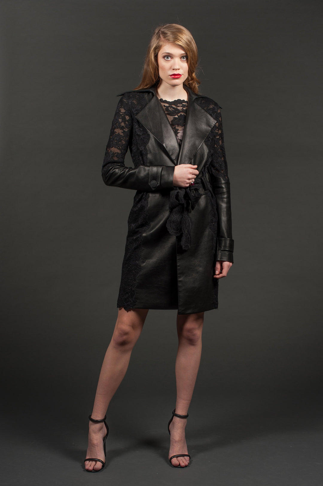 Black Genuine Leather Jacket with a Belt-4