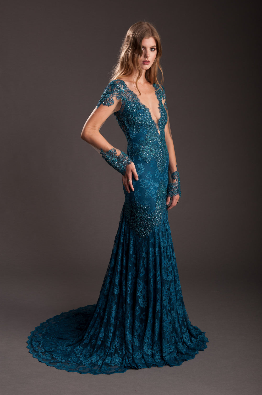 Deep Neckline Lace Dress-1